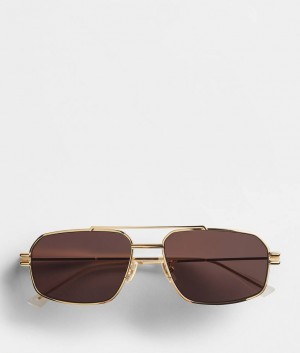 Bottega Veneta Bond Metal Aviator Miesten Aurinkolasit Kultaiset | SN-BTGV595828