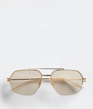 Bottega Veneta Bond Metal Half-rim Aviator Naisten Aurinkolasit Kultaiset | SN-BTGV594687