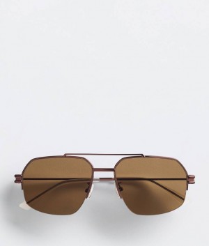 Bottega Veneta Bond Metal Half-rim Aviator Naisten Aurinkolasit Ruskea | SN-BTGV594689