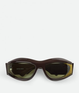 Bottega Veneta Cangi Wraparound Injected Acetate Naisten Aurinkolasit Ruskea Vihreä | SN-BTGV594743