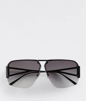 Bottega Veneta Classic Aviator Miesten Aurinkolasit Mustat Harmaat | SN-BTGV595823