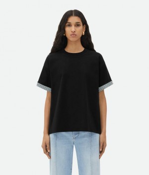 Bottega Veneta Double Layer Raidallinen Puuvilla Naisten T-Shirtss Mustat | SN-BTGV594101