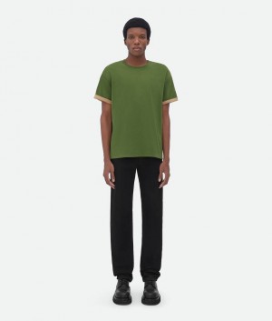 Bottega Veneta Double Layered Puuvilla Jersey Miesten T-Shirts Oliivinvihreä | SN-BTGV595196