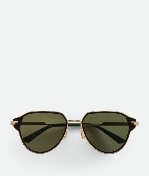 Bottega Veneta Glaze Metal Aviator Miesten Aurinkolasit Kultaiset Vihreä | SN-BTGV595847