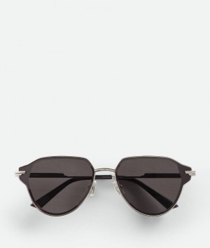 Bottega Veneta Glaze Metal Aviator Miesten Aurinkolasit Hopea Harmaat | SN-BTGV595848