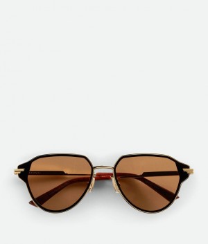 Bottega Veneta Glaze Metal Aviator Naisten Aurinkolasit Kultaiset Ruskea | SN-BTGV594797