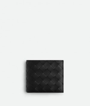 Bottega Veneta Intrecciato Bi-fold With Coin Miesten Pieni lompakko Mustat | SN-BTGV595465