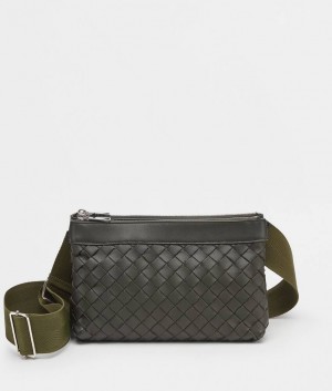 Bottega Veneta Intrecciato Duo Miesten Crossbody Laukut Syvä Oliivinvihreä | SN-BTGV594813