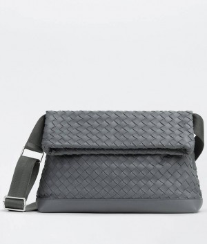 Bottega Veneta Large Intrecciato Fold Messenger Miesten Crossbody Laukut Harmaat | SN-BTGV594811