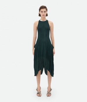 Bottega Veneta Light Viscose Asymmetric Midi Naisten Mekko Turkoosi | SN-BTGV593918