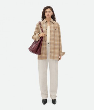 Bottega Veneta Oversized Flannel-printed Naisten Leather Monivärinen Ruskea | SN-BTGV594238