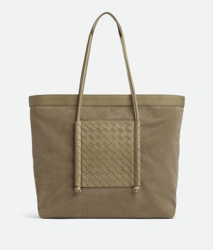 Bottega Veneta Portello Tote Miesten Kangaskassit Harmaat Ruskea Khaki | SN-BTGV594920