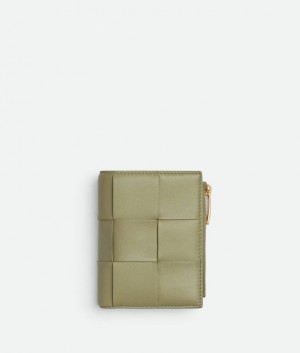 Bottega Veneta Small Cassette Bi-fold Zip Naisten Pieni lompakko Khaki | SN-BTGV594283