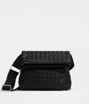 Bottega Veneta Small Intrecciato Fold Messenger Miesten Crossbody Laukut Mustat | SN-BTGV594812