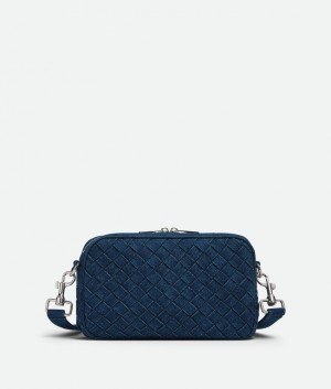 Bottega Veneta Small Intreccio Camera Miesten Crossbody Laukut Indigo | SN-BTGV594861