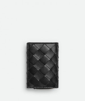 Bottega Veneta Tiny Tri-fold Zip Miesten Pieni lompakko Mustat | SN-BTGV595434