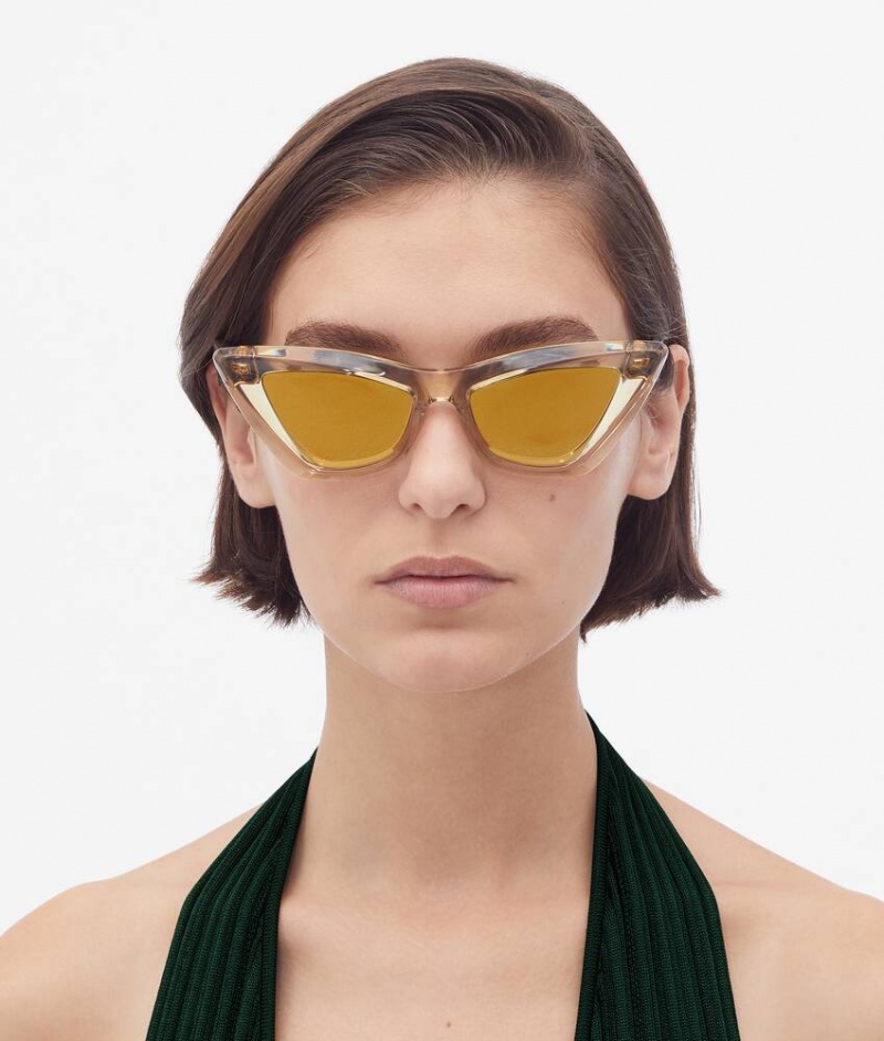 Bottega Veneta Angle Acetate Pointed Cat Eye Naisten Aurinkolasit Ruskea Kultaiset | SN-BTGV594749