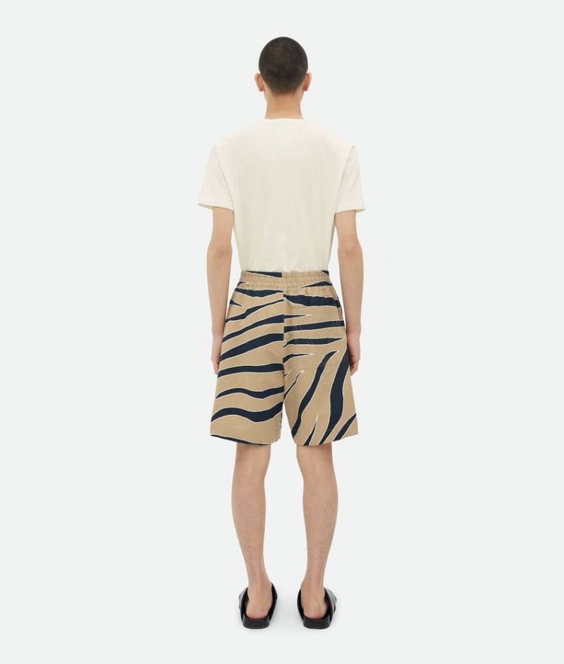 Bottega Veneta Animal Print Puuvilla And Linen Miesten Shorts Laivastonsininen | SN-BTGV595121