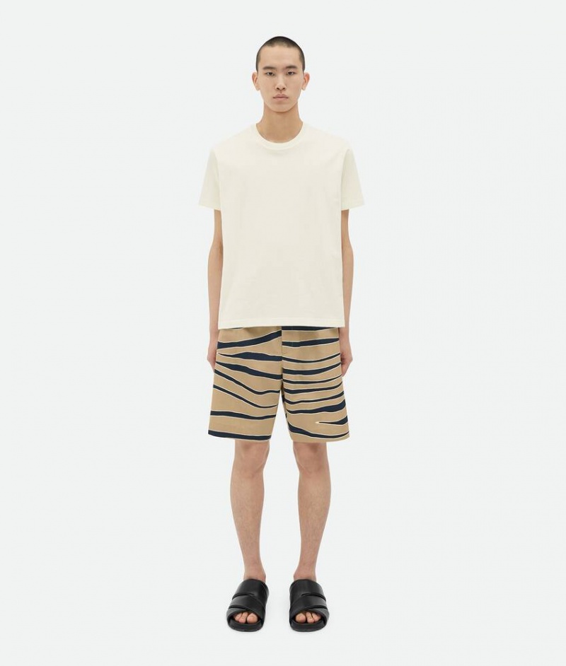 Bottega Veneta Animal Print Puuvilla And Linen Miesten Shorts Laivastonsininen | SN-BTGV595121