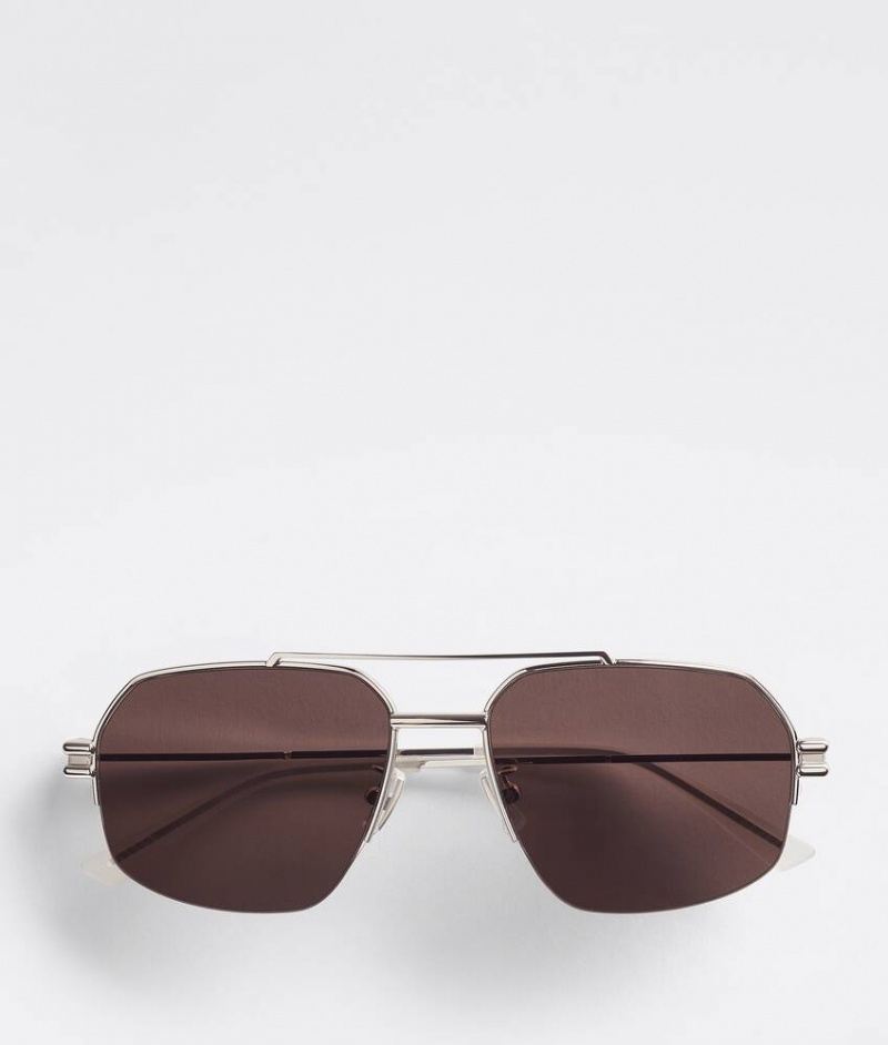 Bottega Veneta Bond Metal Half-rim Aviator Naisten Aurinkolasit Hopea | SN-BTGV594688