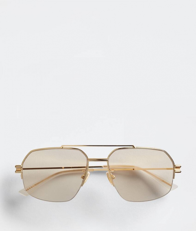 Bottega Veneta Bond Metal Half-rim Aviator Miesten Aurinkolasit Kultaiset | SN-BTGV595830