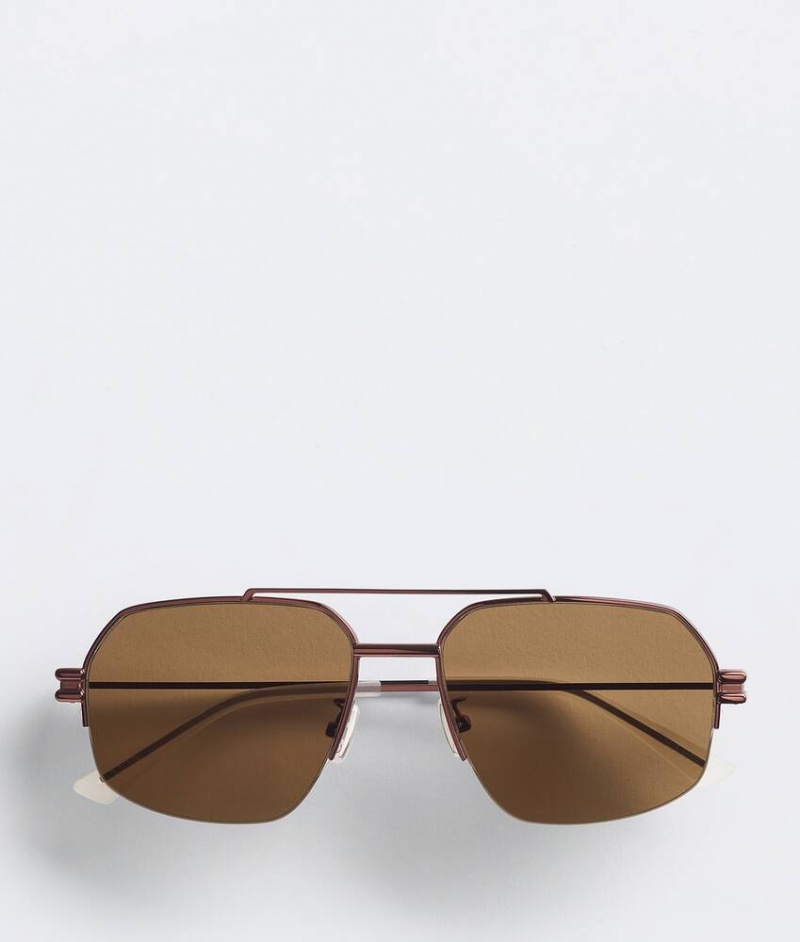 Bottega Veneta Bond Metal Half-rim Aviator Miesten Aurinkolasit Ruskea | SN-BTGV595831