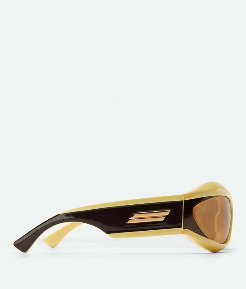 Bottega Veneta Cangi Wraparound Injected Acetate Naisten Aurinkolasit Keltainen Ruskea | SN-BTGV594742