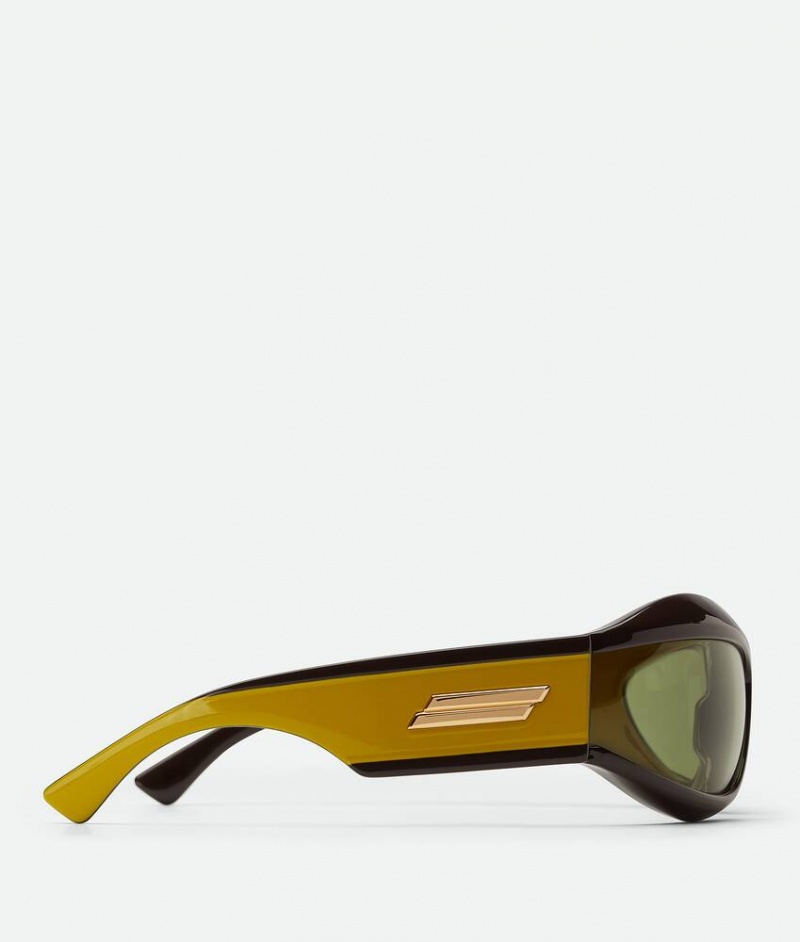 Bottega Veneta Cangi Wraparound Injected Acetate Miesten Aurinkolasit Ruskea Vihreä | SN-BTGV595805