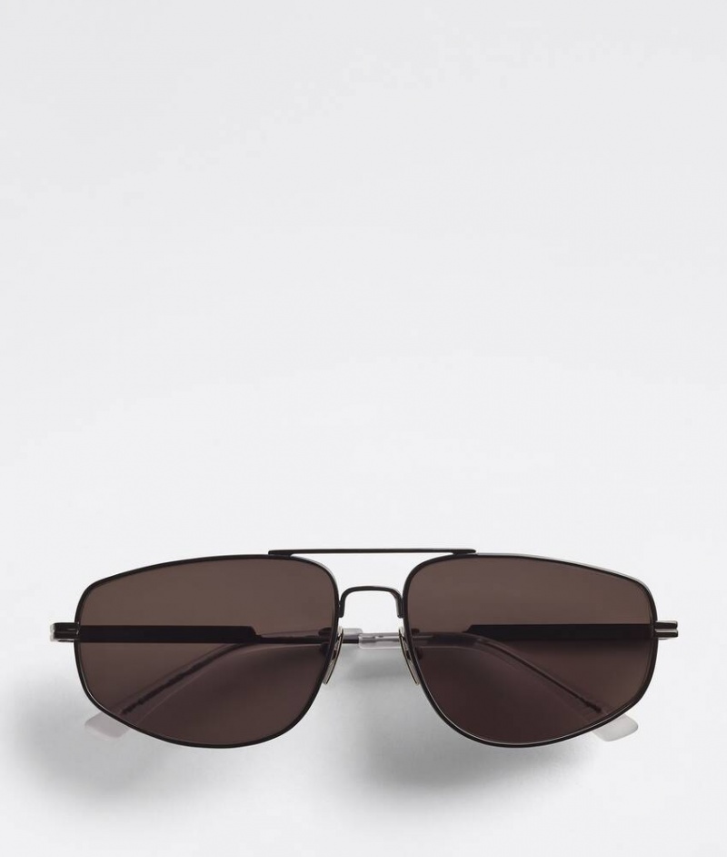 Bottega Veneta Classic Metal Aviator Miesten Aurinkolasit Mustat Harmaat | SN-BTGV595815