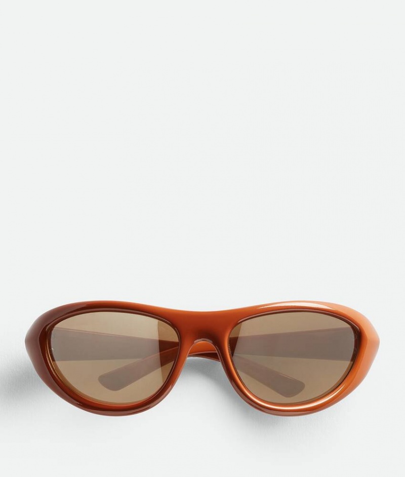 Bottega Veneta Curve Urheilulliset Cat Eye Injected Acetate Miesten Aurinkolasit Ruskea Harmaat | SN-BTGV595802