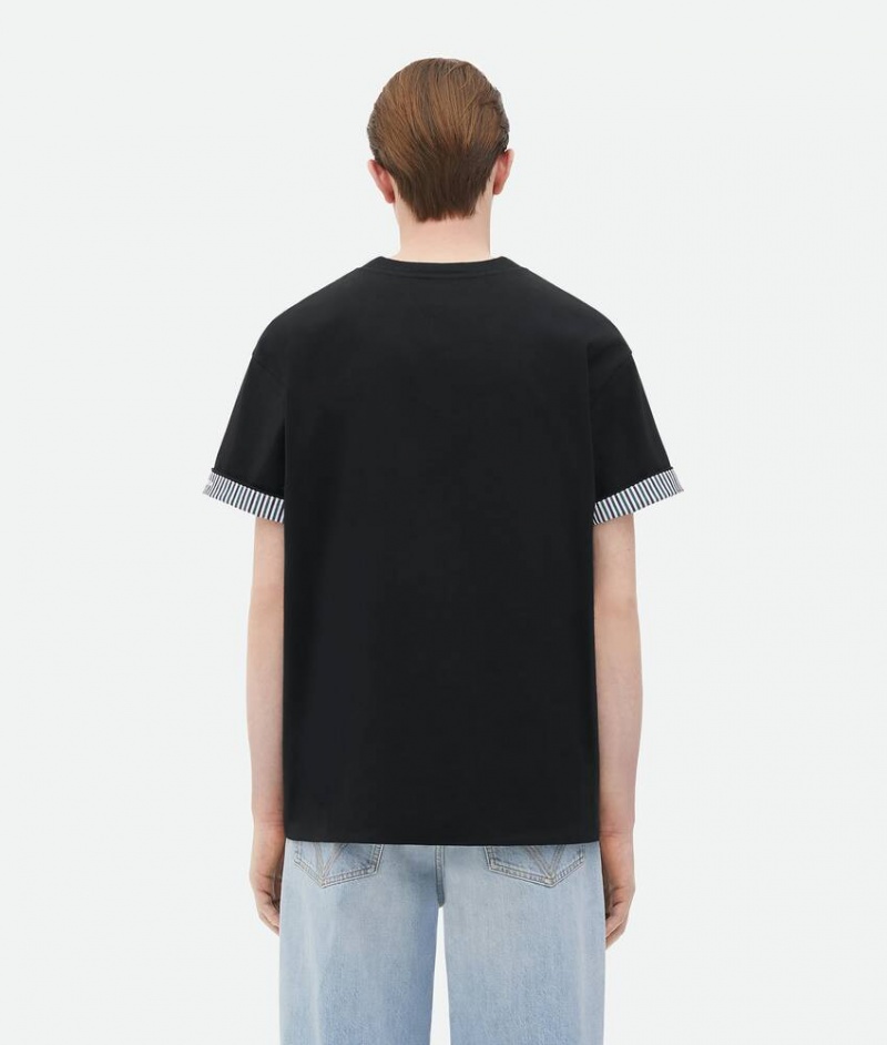 Bottega Veneta Double Layer Raidallinen Puuvilla Miesten T-Shirts Mustat | SN-BTGV595219