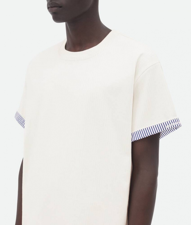 Bottega Veneta Double Layer Raidallinen Puuvilla Miesten T-Shirts Valkoinen | SN-BTGV595220