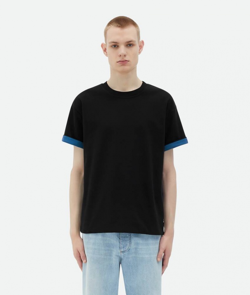 Bottega Veneta Double Layer Relaxed Puuvilla Miesten T-Shirts Syvä Sininen | SN-BTGV595221