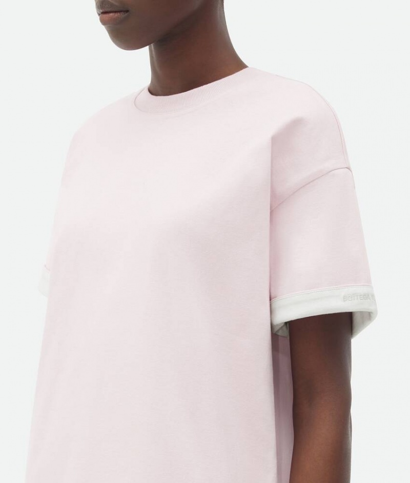 Bottega Veneta Double Layer Relaxed Puuvilla Naisten T-Shirtss Pink/white | SN-BTGV594102