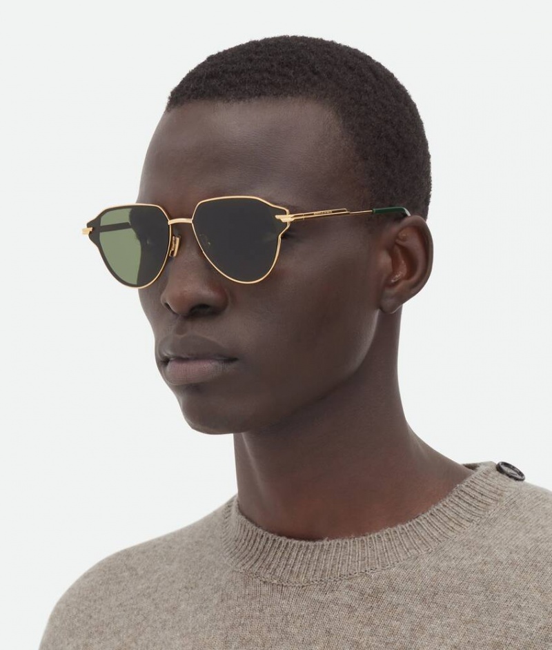 Bottega Veneta Glaze Metal Aviator Miesten Aurinkolasit Kultaiset Vihreä | SN-BTGV595847