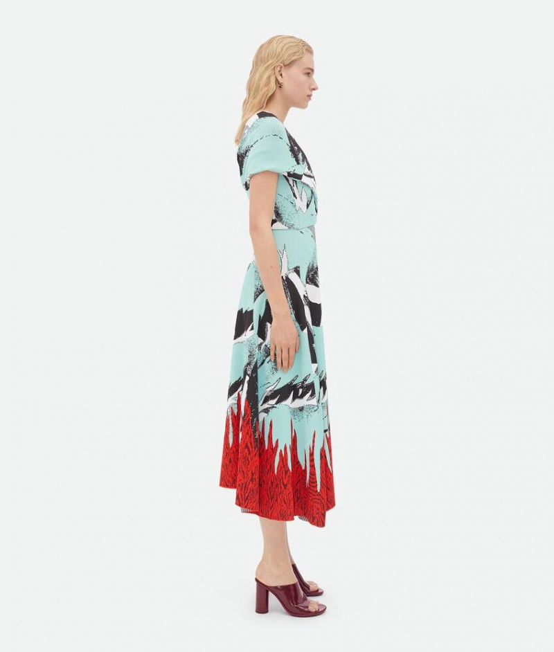 Bottega Veneta Graafinen Viscose Jacquard Asymmetric Midi Naisten Mekko Vihreä | SN-BTGV593927