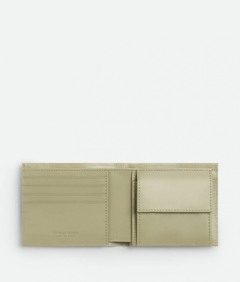 Bottega Veneta Intrecciato Bi-fold With Coin Miesten Pieni lompakko Khaki | SN-BTGV595464