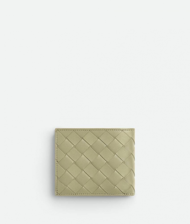 Bottega Veneta Intrecciato Bi-fold With Coin Miesten Pieni lompakko Khaki | SN-BTGV595464