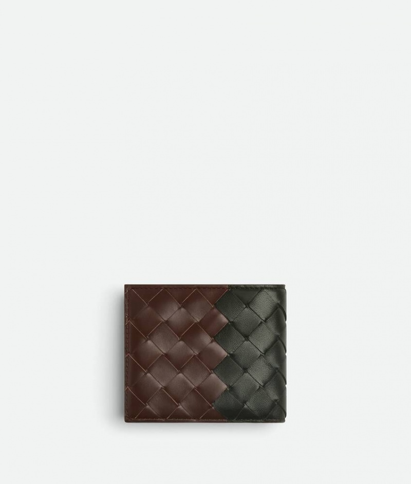 Bottega Veneta Intrecciato Bi-fold With Coin Miesten Pieni lompakko Vaaleanruskea Tummanvihreä | SN-BTGV595467