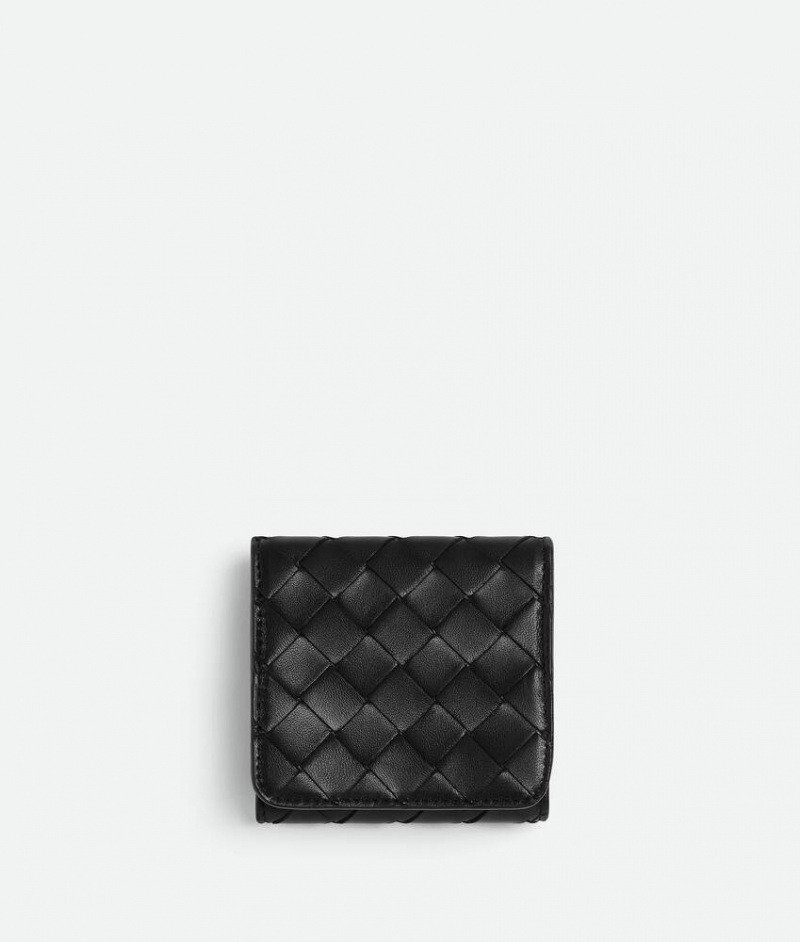 Bottega Veneta Intrecciato Compact Tri-fold Naisten Pieni lompakko Mustat | SN-BTGV594277