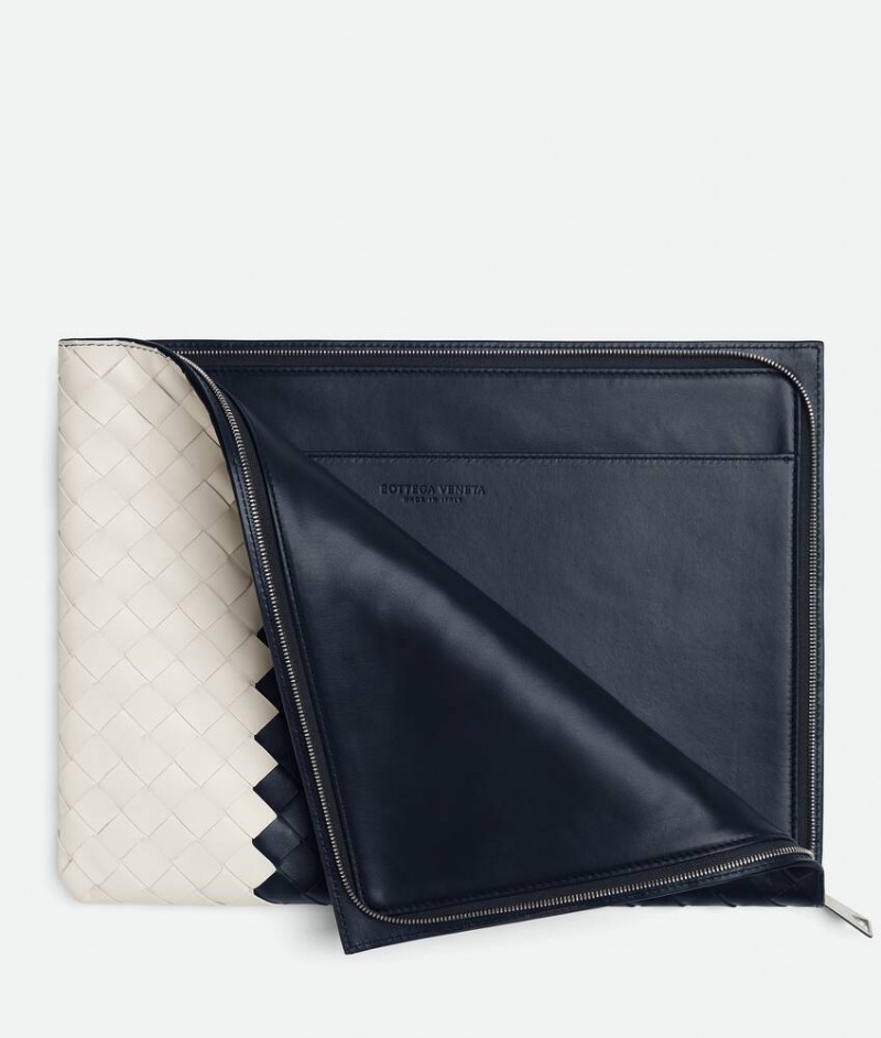 Bottega Veneta Intrecciato Half Zip Miesten Pouches Valkoinen | SN-BTGV595581