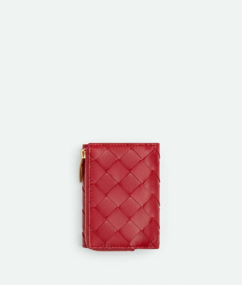 Bottega Veneta Intrecciato Tiny Tri-fold Zip Naisten Pieni lompakko Punainen | SN-BTGV594295