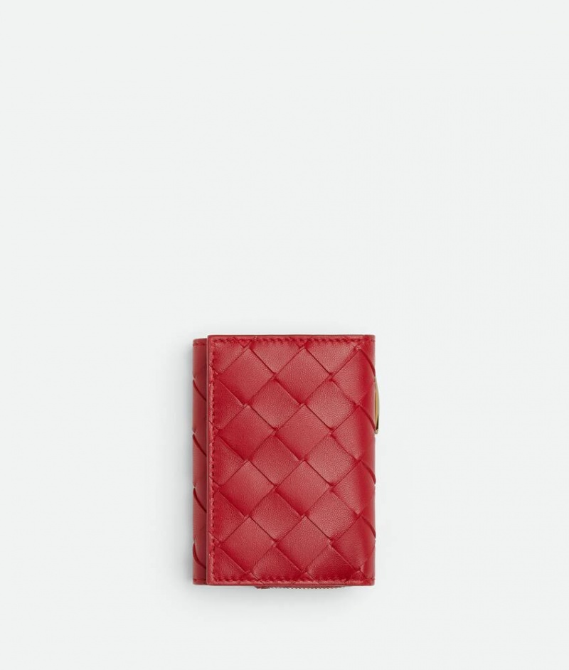 Bottega Veneta Intrecciato Tiny Tri-fold Zip Naisten Pieni lompakko Punainen | SN-BTGV594295