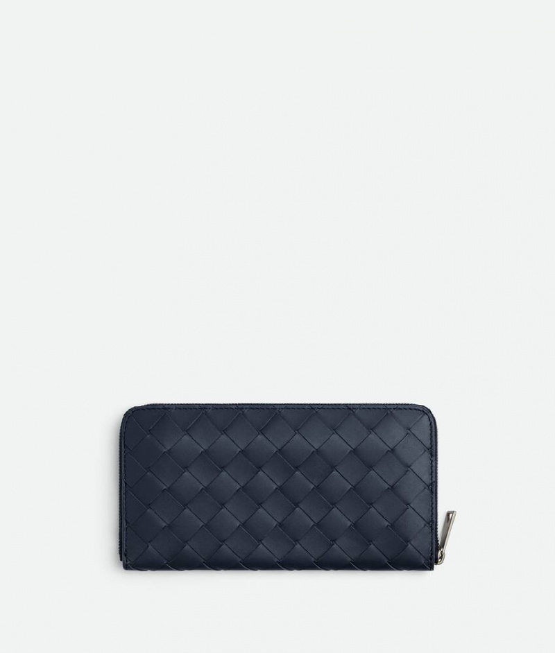 Bottega Veneta Intrecciato Zip Around Miesten Suuri lompakko Indigo | SN-BTGV595507