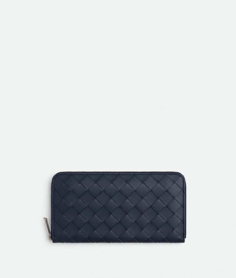 Bottega Veneta Intrecciato Zip Around Miesten Suuri lompakko Indigo | SN-BTGV595507