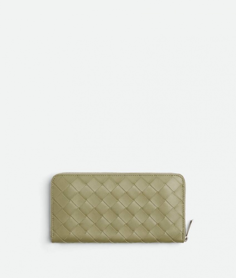 Bottega Veneta Intrecciato Zip Around Miesten Suuri lompakko Khaki | SN-BTGV595508