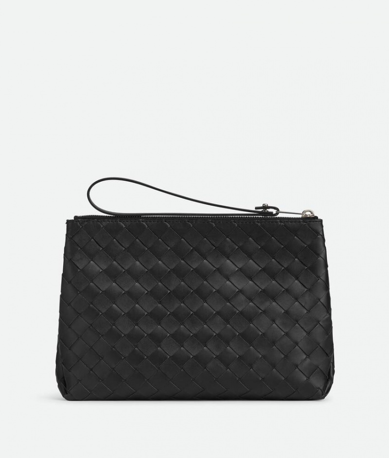 Bottega Veneta Large Intreccio Grained Nahkaiset Miesten Pouches Mustat | SN-BTGV595575