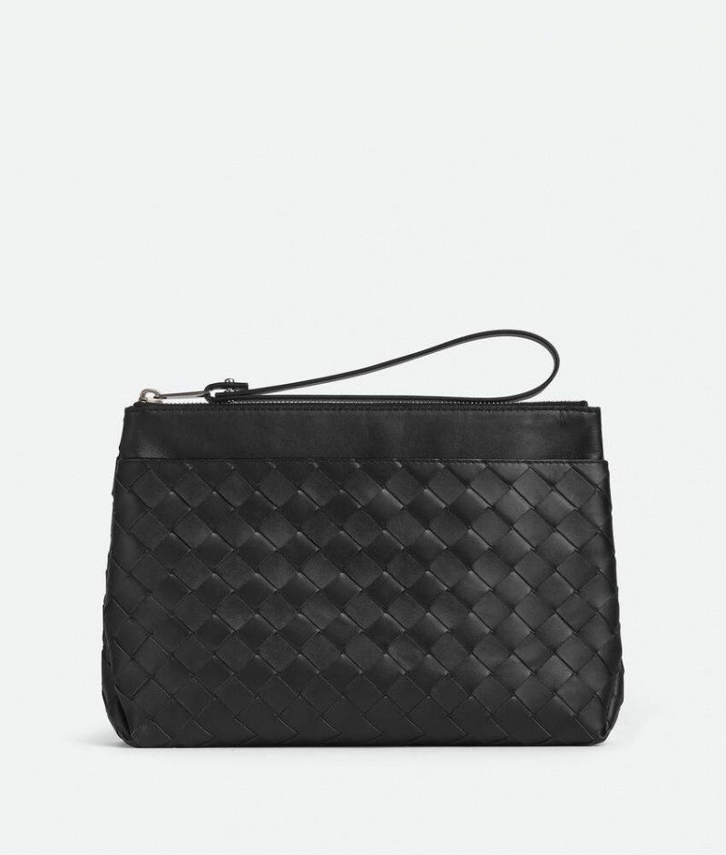 Bottega Veneta Large Intreccio Grained Nahkaiset Miesten Pouches Mustat | SN-BTGV595575