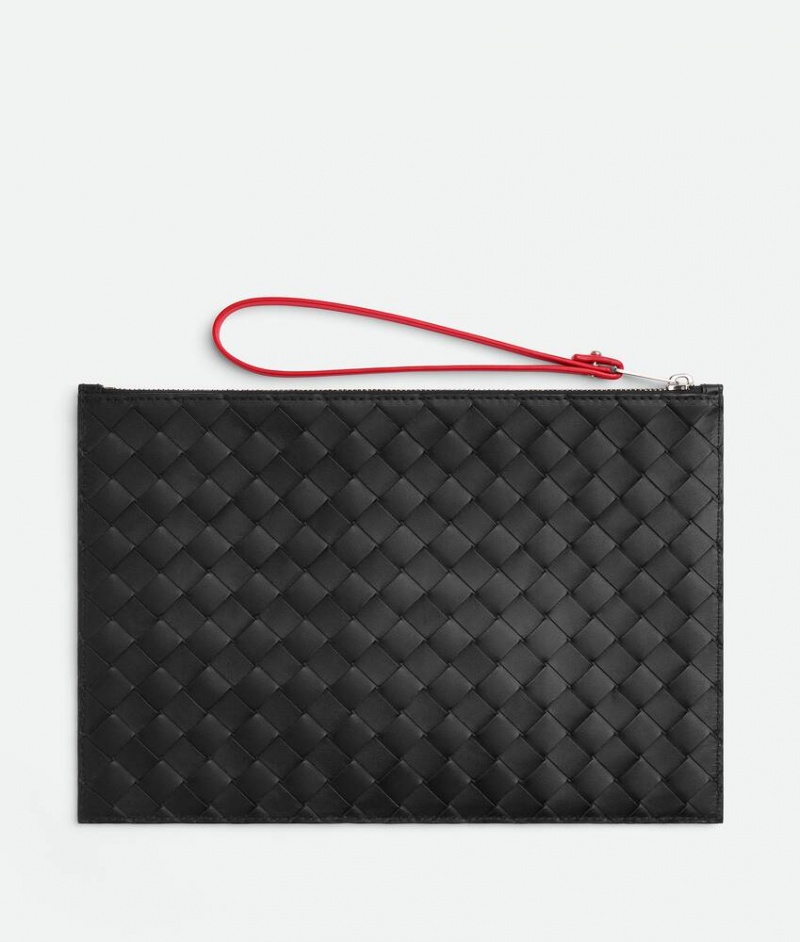 Bottega Veneta Large Intreccio Grained Nahkaiset Miesten Pouches Mustat | SN-BTGV595579