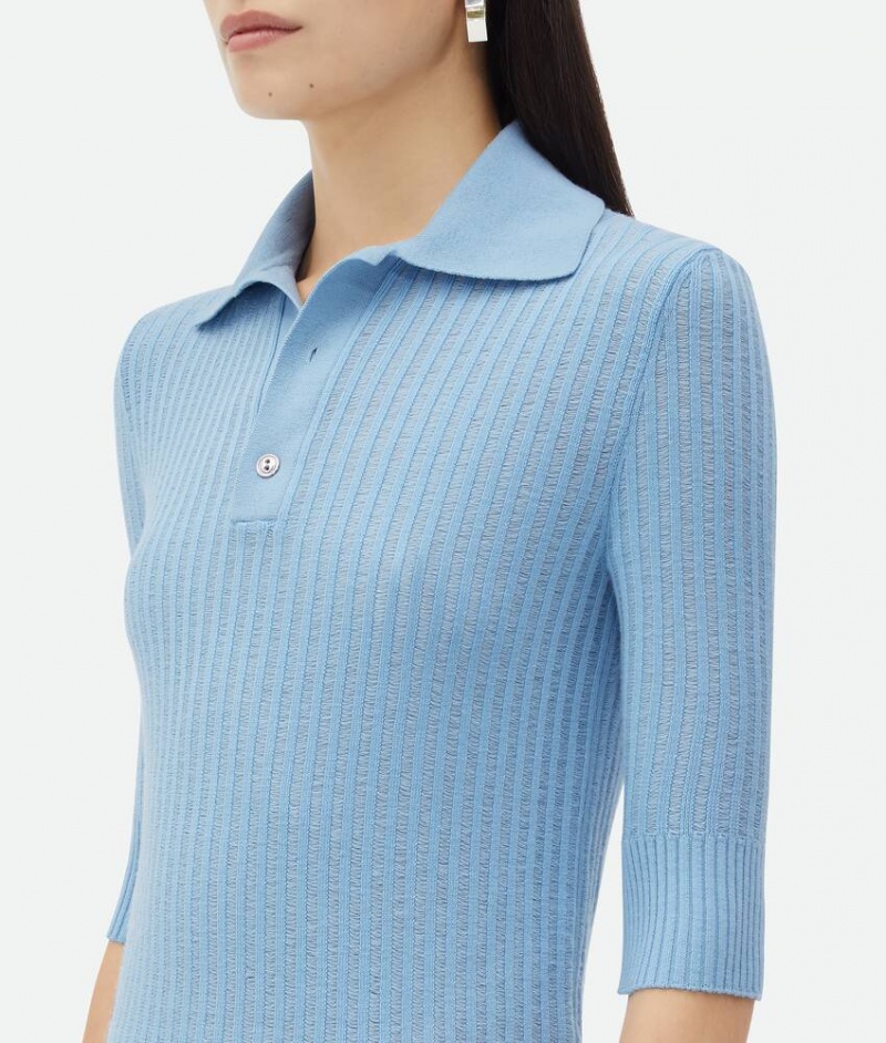 Bottega Veneta Light Villa Lyhyt-sleeved Naisten Neuleet Taivaansininen | SN-BTGV594158